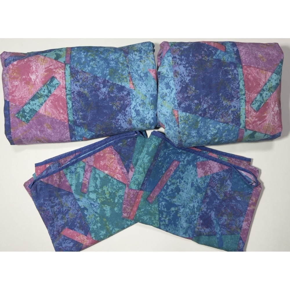 Springmaid Sheet Set Jewel Marble QUEEN Cotton Vtg Memphis Abstract Multicolor